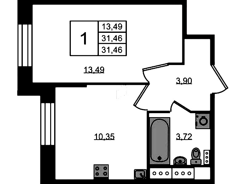 1-комнатная квартира 31.46 м², 2/11 эт., ЖК «Новое Колпино»